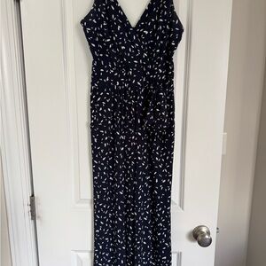 Kaileigh Navy and White Printed Wide Leg Jumpsuit